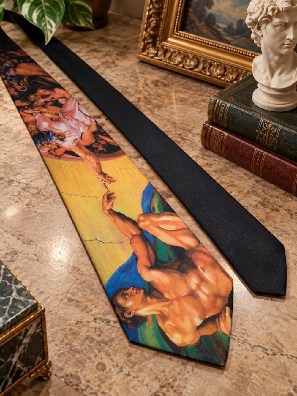 Artistic Mens Necktie Ralph Marlin Creation Of Adam Multicolor 56 X 3.75 Vintage